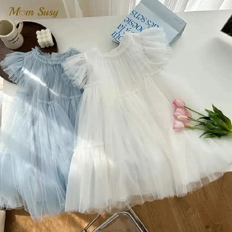 Fashion Baby Girl Princess Tutu Long Dress Fly Sleeve Infant Toddler Mesh Tulle Vestido Party Pageant Birthday Ball Gown 1-12Y - Lootquake
