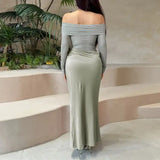 BOOFEENAA See Through Mesh Patchwork Black Long Dress Fall 2024 Sexy Elegant Off Shoulder Long Sleeve Cutout Dresses C66-EZ33 - Lootquake