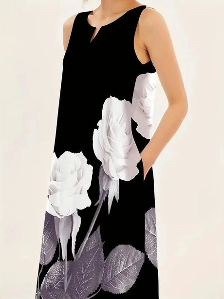 2024 New Summer Women's Sleeveless V-neck Printed Sexy Long Dress for Cross Border Trade in Europe and America - Lootquake