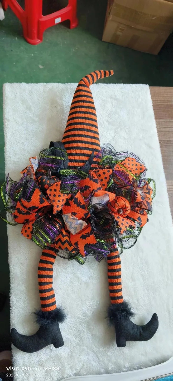 Halloween Witch Wreath Festive Atmosphere Decorative Wreath Door Hanging Wall Hanging Decoration Halloween Party Welcom Decor