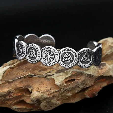 New Vintage Nordic Vikings Valknut Pattern Bracelet Stainless Steel Fashion Viking Compass Cuff Bangles Amulet Jewelry Wholesale - Lootquake
