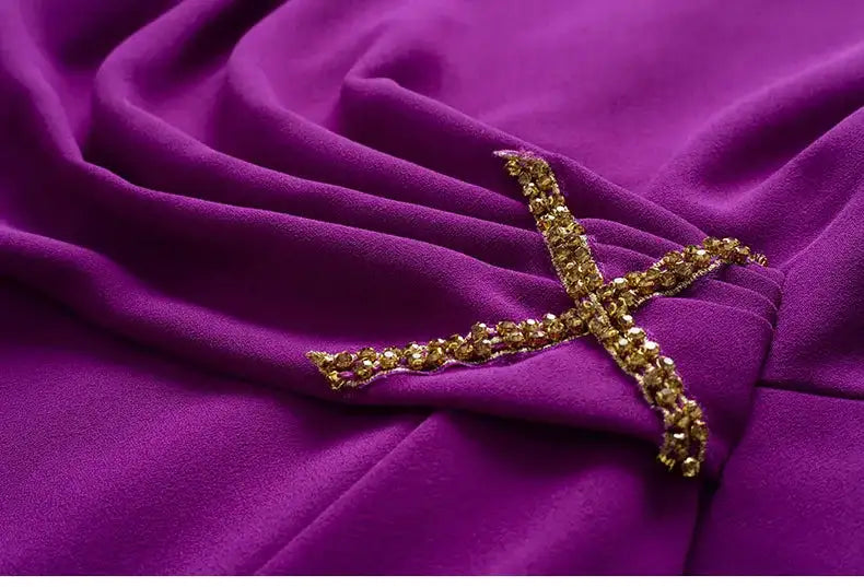 Long Dress Summer 2022 new purple nail drill elegant temperament close waist fish tail evening dress - Lootquake