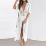 Summer Sexy Hollow Out Beach Tunic Pareo White V Neck Cover Up Long Dress Bikini Cover Up  Swimwear Bathing Suit Beachwear - Lootquake