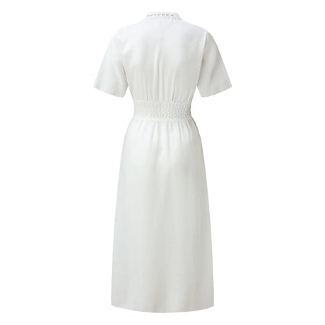 Summer Sexy Hollow Out Beach Tunic Pareo White V Neck Cover Up Long Dress Bikini Cover Up  Swimwear Bathing Suit Beachwear - Lootquake