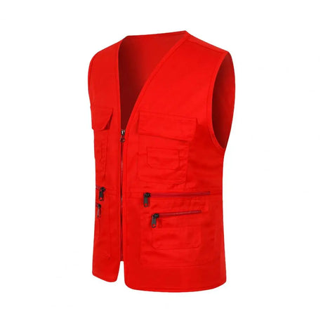 Solid Color Sports Vest Cargo Waistcoat Men Men's Summer Cargo Waistcoat with Multi Pockets V-neck Sleeveless Sports Vest Solid - Lootquake
