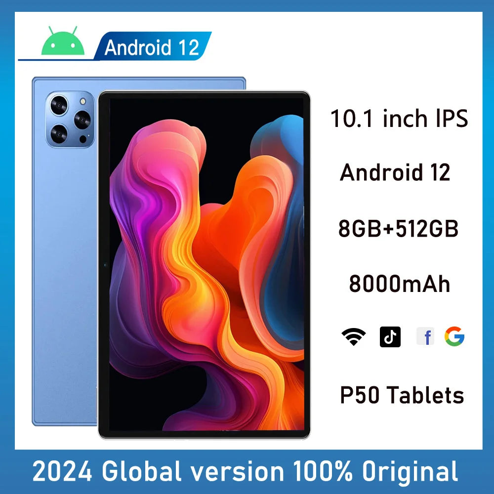 Nueva tableta Android 5G Pad Pro de 10,1 pulgadas con 8 GB de RAM, 512 GB de ROM, ocho núcleos, soporte para llamadas, tarjeta SIM dual, batería de 8000 mAh