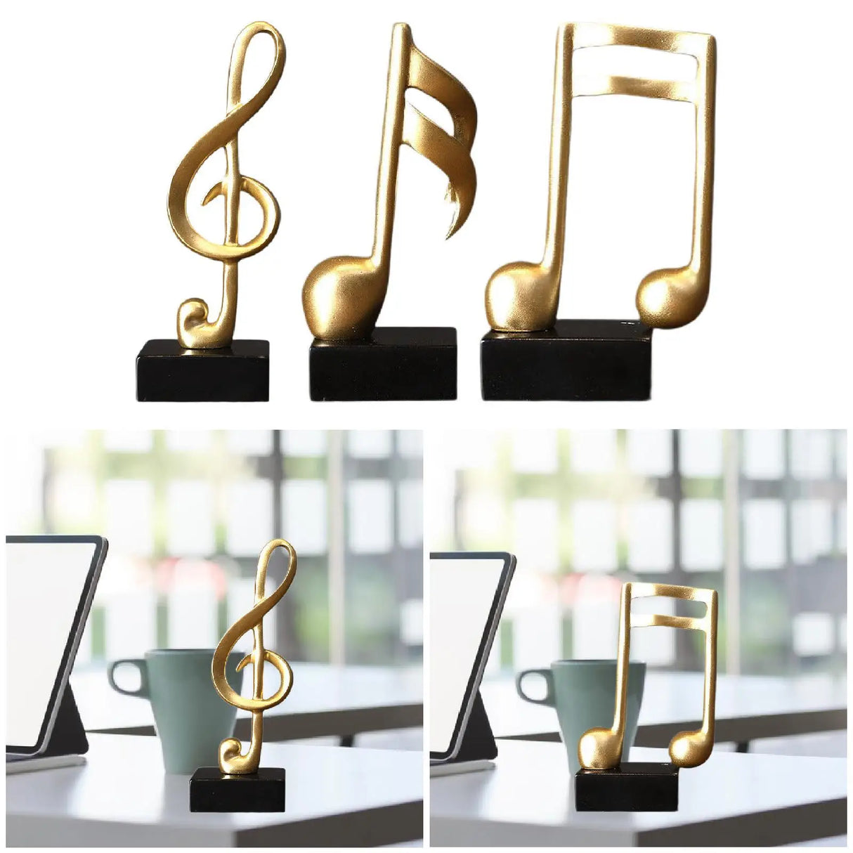 Music Note Sculpture Resin Tabletop Decor for Bookshelf Fireplace Cabinet Office Home Gift Musical Theme Art Statue Ornament
