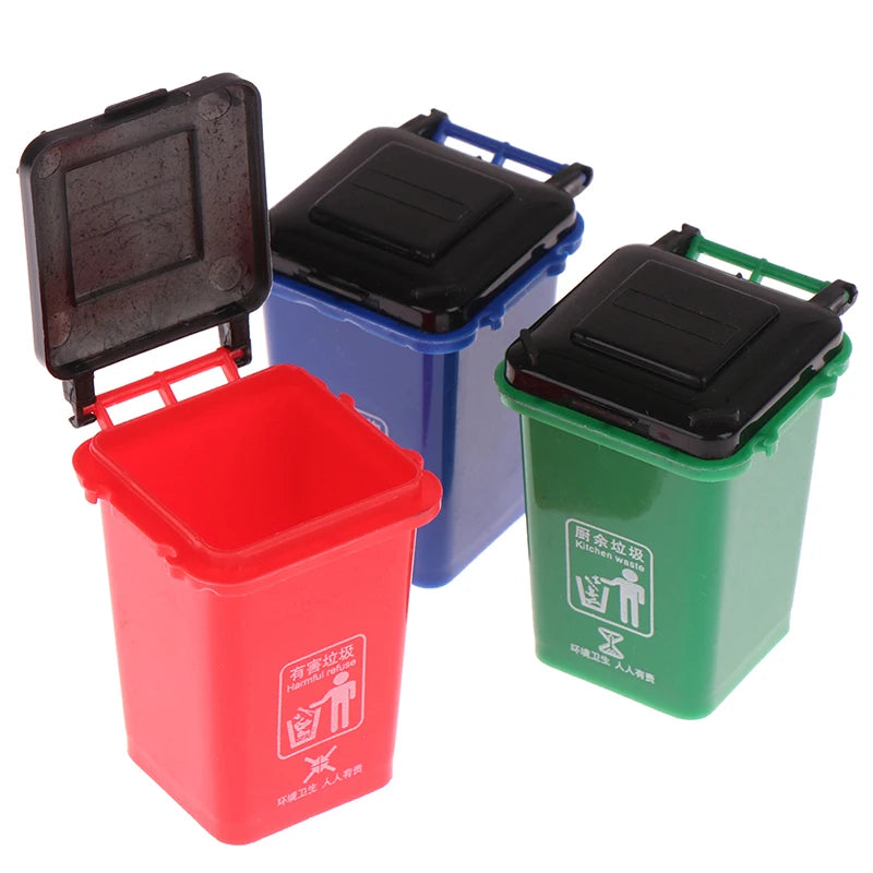 1:12 Dollhouse Mini Trash Can Garbage Truck Cans Curbside Vehicle Garbage Separation Bin Storage Box Home Desk Dustbin