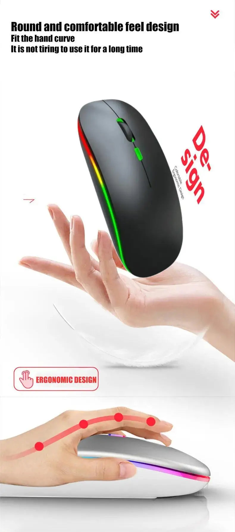 Souris de jeu sans fil, rétroéclairée, compatible USB, rechargeable, RVB, silencieuse, ergonomique, pour ordinateur portable et PC