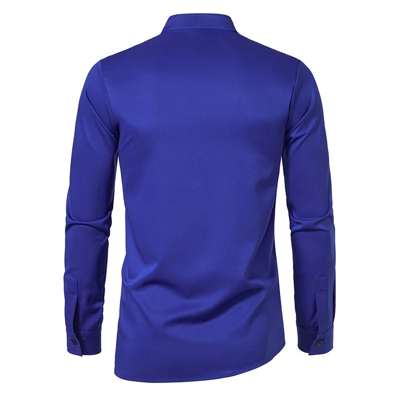 Fashion Irregular Shirts for Men Stitching Color Mens Shirts Business Casual Long Sleeve Shirts Men Clothing - Lootquake