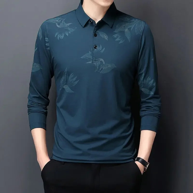 Polos de negocios formales estampados para hombre, sudaderas holgadas de corte regular, ropa de calle de algodón, tendencias de moda 2024 a granel