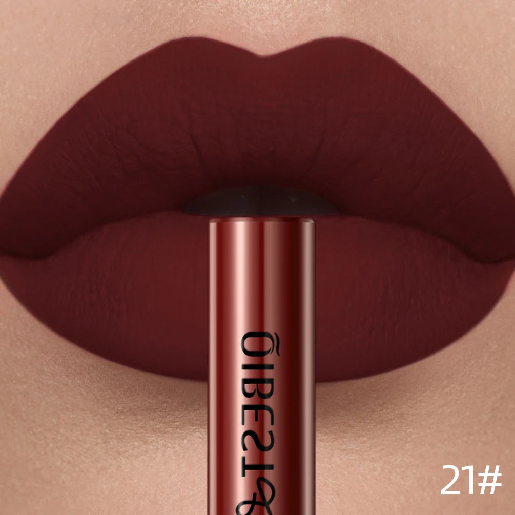QIBEST Rouge à lèvres liquide mat Waterproof longue tenue Velours Gloss à lèvres Tube de teinte Pigment Nude mat Rouge à lèvres Maquillage des lèvres