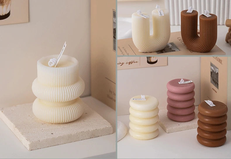 U Shaped Candle Scented Candles Ribbed Aesthetic Home Decorative Candles Smokeless Personalized Candles Guest Gift Lot