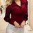Mesh Splicing Collared Blouse, Elegant Long Sleeve Slim Top For Spring & Fall, Women's Clothing - Lootquake