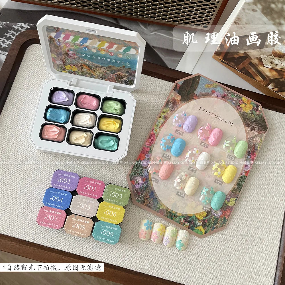 9 Grids Nail Powder Color Texture Three-Dimensional Styling Adhesive 9 Colors Nail Fairy Powder Set gel Polish Nail Art DIY