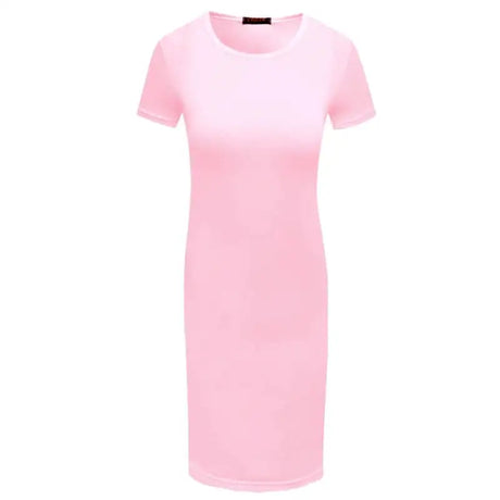 652F Women Summer Short Sleeve Plain Slim Fitted Knee Length Package Hip Long Dress - Lootquake