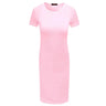 652F Women Summer Short Sleeve Plain Slim Fitted Knee Length Package Hip Long Dress - Lootquake