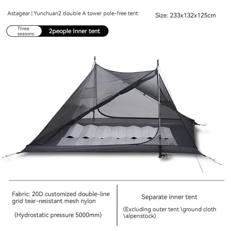 Tienda de campaña para acampar y hacer senderismo al aire libre, sin varillas, de nailon 15D, con pirámide doble A y revestimiento de silicona de doble cara, ASTA GEAR Yun Chuan