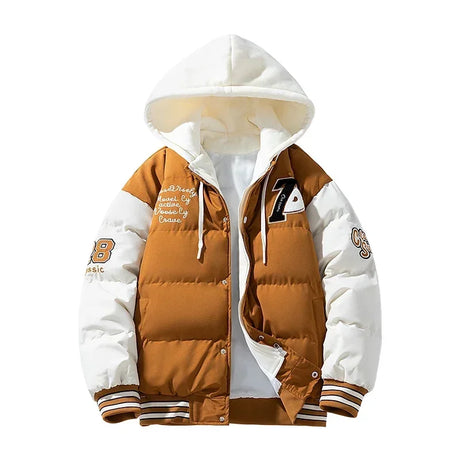 2024 Winter Men's Jacket Japanese Harajuku Fake 2 Pice Thickened Down Cotton Padded Coat Fashionable Student Warm Baseball Parka - Lootquake