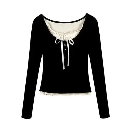 2024 Summer Kawaii Sweet Y2k Crop Tops Woman Casual Slim Long Sleeve Blouse Solid Korean Fashion Bodycon Pullover Office Lady - Lootquake