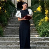 Elegant Puff Sleeve Long Dress For Women 2025 Sexy Hollow Out Waist Evening Party Dresses Female Vacation Lady Chic Beach Robe - Lootquake