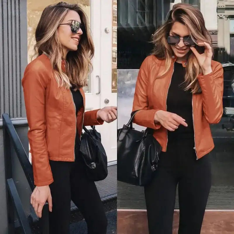 New Vintage Women PU Leather Bomber Jacket Fashion Casual Autumn Winter Zipper Windbreaker Streetwear Female Blazer Y2K Clothes - Lootquake