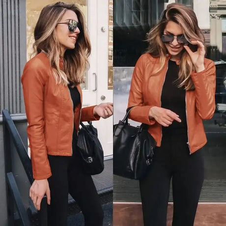 New Vintage Women PU Leather Bomber Jacket Fashion Casual Autumn Winter Zipper Windbreaker Streetwear Female Blazer Y2K Clothes - Lootquake