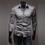 Mens Casual Shirts 2024 Single Breasted Mens Slim Fit Dress Long Sleeve Shirts Soild Male Social Shirts Designer Chemise Homme