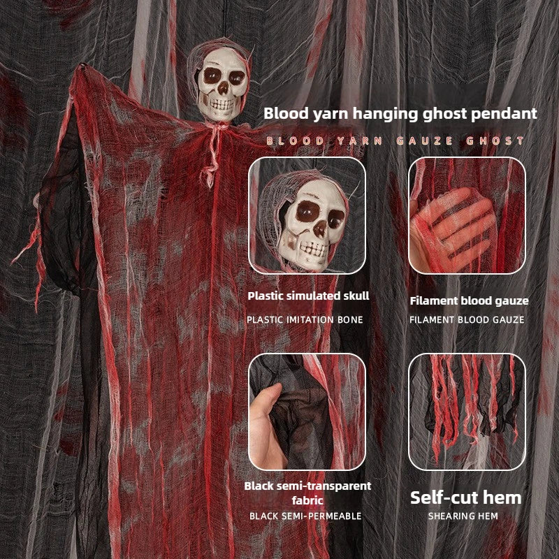 Halloween Decoration Hanging Ghost Skeleton Gauze Ghost Face Scary Pendant for Haunted House Decor, Patio Porch Skull Props