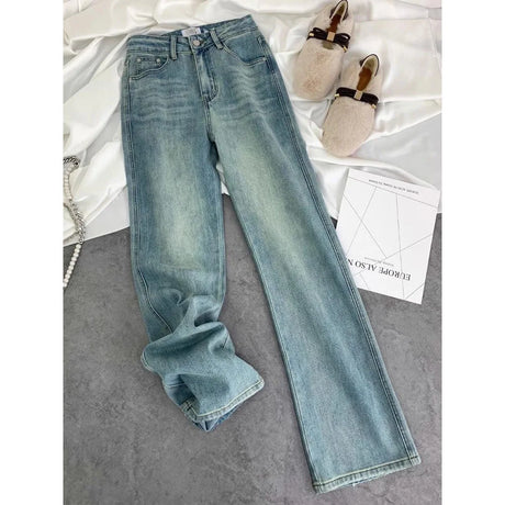 Blue Women Jeans Streetwear Vintage Fashion High Waisted Wide Leg Jean Female Trouser Letter Hip Hop Baggy Blue Denim Pants - Lootquake