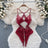 Red Christmas Sexy Lingerie Shawl Set Halter Jumpsuit Lace-up Cosplay Costume New In Women Clothes Skinny Bodysuit Suit Hotsweet - Lootquake