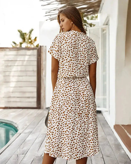 Vintage Floral Print Dress Women Boho Short Sleeve Long Dress Turn Down Collar Casual Waistband Shirt Dresses Robe 2021 Summer - Lootquake