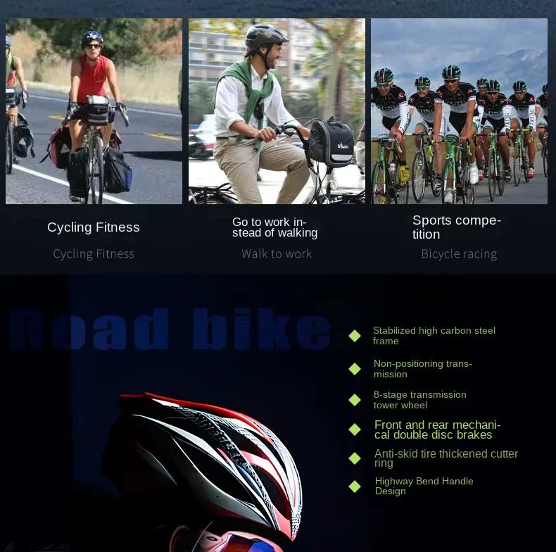 2025 New Road Bike 7/24 Speed Corner Handle Road Racing Bicycle Dual Disc Brake Lightweight Outdoor bicicleta Adult Teenagers