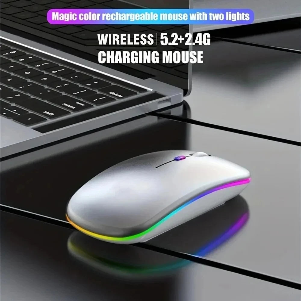 Souris de jeu sans fil, rétroéclairée, compatible USB, rechargeable, RVB, silencieuse, ergonomique, pour ordinateur portable et PC