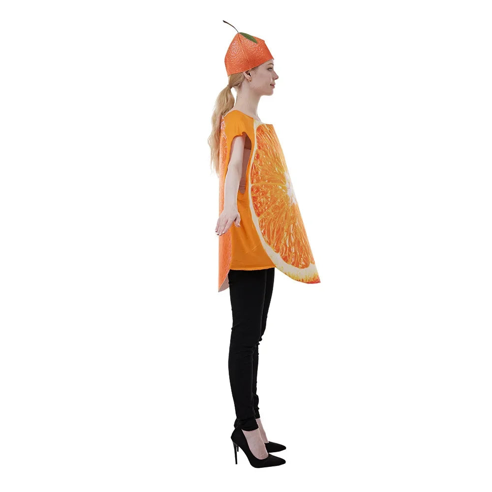 2025 Halloween Costume de tranche de fruits orange amusant pour adulte, cosplay de jeu, fête d'Halloween, légume