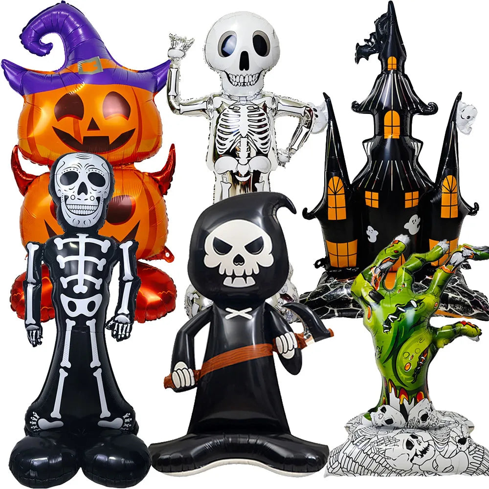 Halloween Theme Standing Balloon Pumpkin Haunted House Spider Cat Foil Balloon Happy Halloween Decor Supplies Kids Gifts