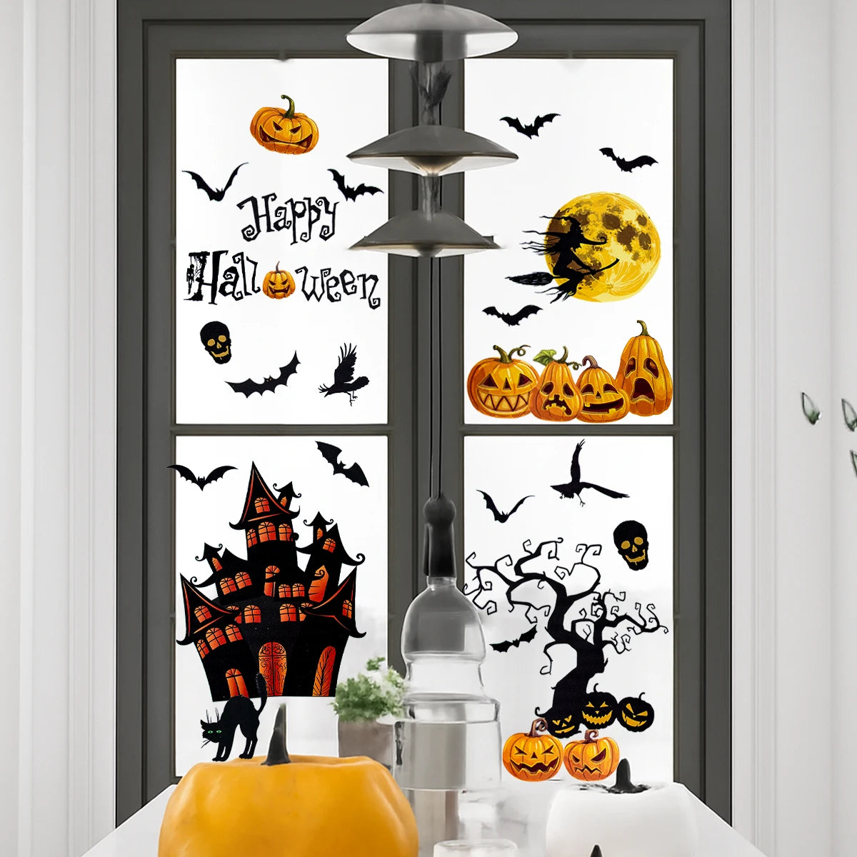 Halloween Pumpkin Window Sticker Haunted House Bat Ghost Glass Wall Sticker Room decor Trick or Treat Halloween Party supplies