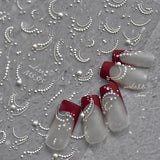 Luxury Crystal Diamond Nail Stickers Classic White Elegant French Pearl Lines Self Adhesive Nail Decorations Stickers DIY Decals