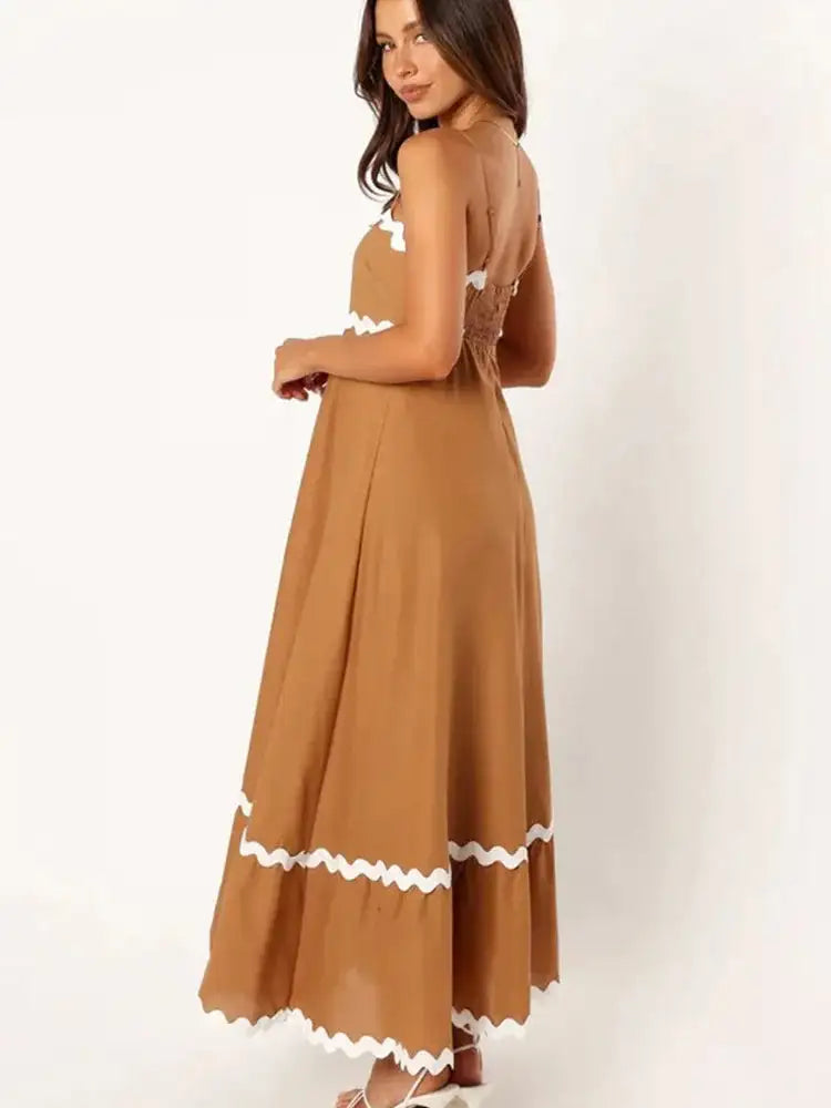 Striped Contrasting Colors Long Dress Women Spaghetti Strap High Waist Backless Party Evening Dresses Female Sleeveless Spring - Lootquake