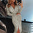 Elegant Women Evening Party Dress Shiny Sequin Deep V-Neck Nightclub Formal Dress Bodycon Irregular Hem Long Dress For Wedding - Lootquake
