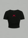 Simple Red Spider Printing Crop Tops Summer Street Fashion Women's Slim-fit T-Shirt Comfortable Soft High Elastic Female Clothes - Lootquake