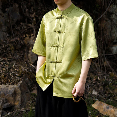 2024 Summer Chinese Style Mens Tops Tang Suit Summer Traditional Short Sleeve China Style Dragon Pattern Printing Shirts M-5XL - Lootquake