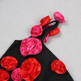 2025 New Spring Women Sexy One Shoulder Red Flowers Bodycon Bandage Long Dress Celebrate Evening Party Nightclub Dress - Lootquake