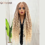 32" Bohemian Braided Wig | 613 Blonde Full Lace Box Braids | Knotless Braids with Baby Hair
