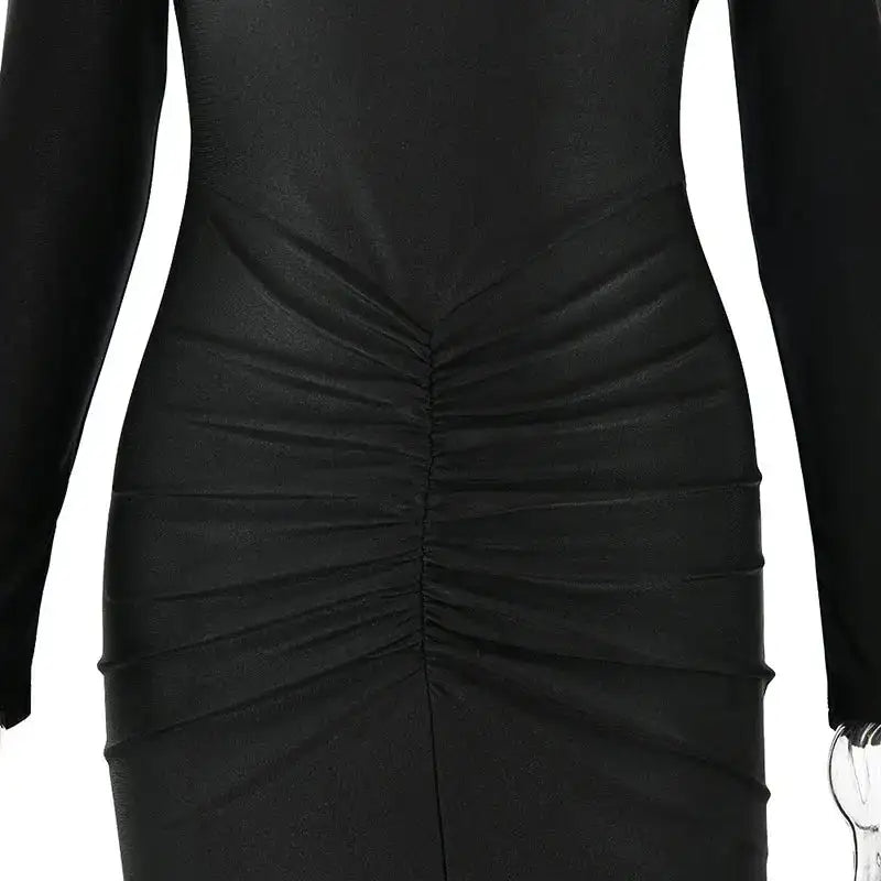 GACVGA Sexy Hollow Out Ruched Maxi Dress For Women 2024 Autumn Winter Long Sleeve Slit Slim Elegant Party Evening Long Dress - Lootquake