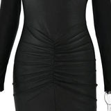 GACVGA Sexy Hollow Out Ruched Maxi Dress For Women 2024 Autumn Winter Long Sleeve Slit Slim Elegant Party Evening Long Dress - Lootquake