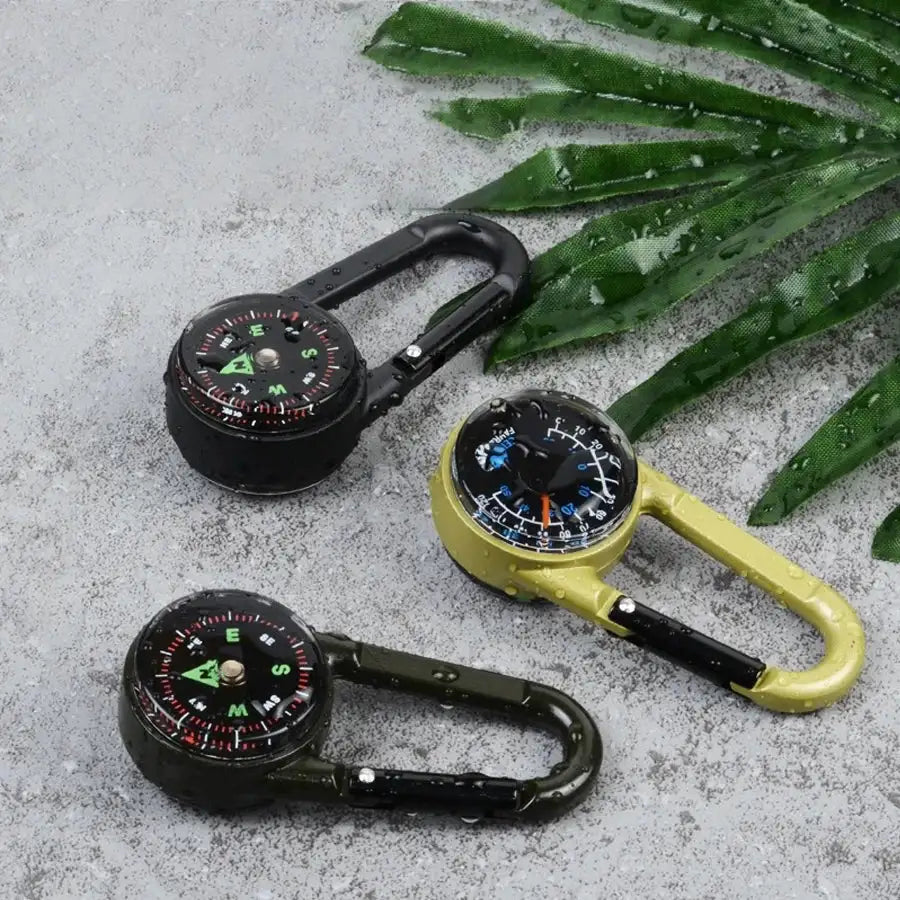 1 Pc Compass Thermometer Carabiner 3 in 1 Mini Compass Carabiner Clip Outdoor Hiking Survival Key Ring Double Sided Metal - Lootquake