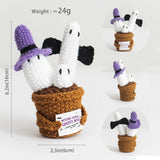 Halloween Pumpkins Ghosts Desktop Decor Crochet Positive Energy Dolls with Cards Handmade Hug Plant for Handwoven Party Gifts