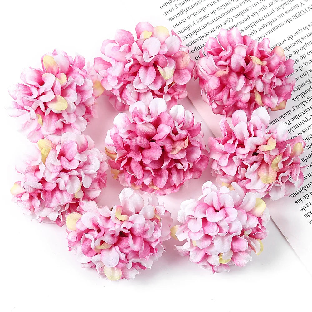 10Pcs Artificial Flowers Silk Hydrangea Fake Flower Head For Wedding Decoration Party Home Decor DIY Wreath Gift Craft Accessory