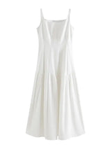 FSLE French White Suspender Long Dress 100% Cotton 2024 Summer New Loose Temperament Ankle-Length Female Dresses 24FS12048 - Lootquake